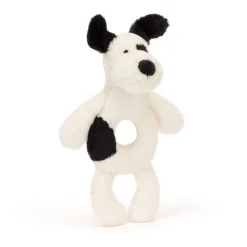 Jellycat Jellycat Toys|Comforters^Bashful Black & Cream Puppy Ring Rattle