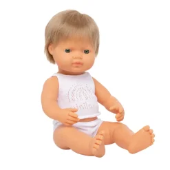 Miniland Dolls Role Play|Dolls^Caucasian Dark Blonde Anatomically Correct Boy Doll - Dressed 38cm