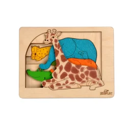 Ekoplay Wooden Puzzles|Early Learning^Jungle Animals 3-Dimensional Layer Puzzle