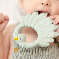Natruba Sensory Play|Rattles / Clutching^Natural Teether Peacock - Light Blue
