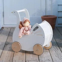 Tender Leaf Toys Role Play|Dolls^Sweet Swan Doll Pram with Bedding